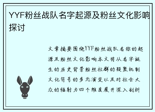 YYF粉丝战队名字起源及粉丝文化影响探讨